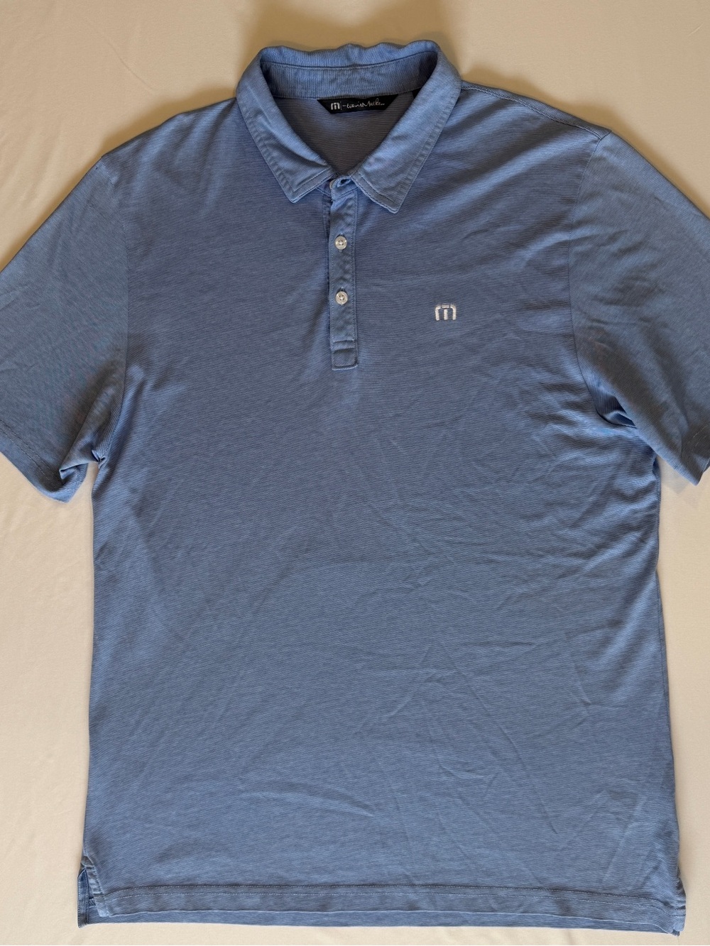 TravisMathew Mens L Blue Striped Golf Polo Pima Cotton Blend - Logo Embroidered